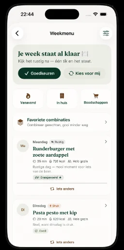 App-screenshot: weekmenu / Eten-scherm